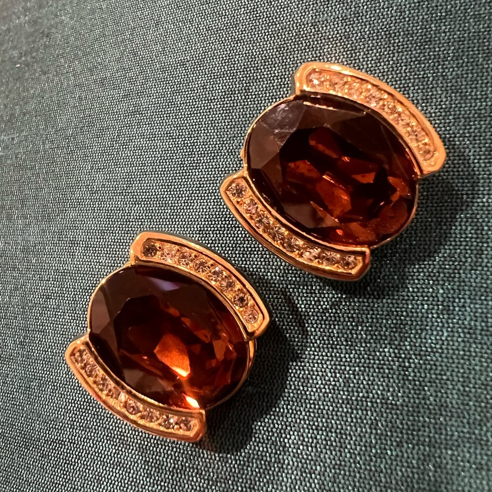 Christian Dior Gold -Amber Crystal-  Clip on Earrings - Picture 4 of 11